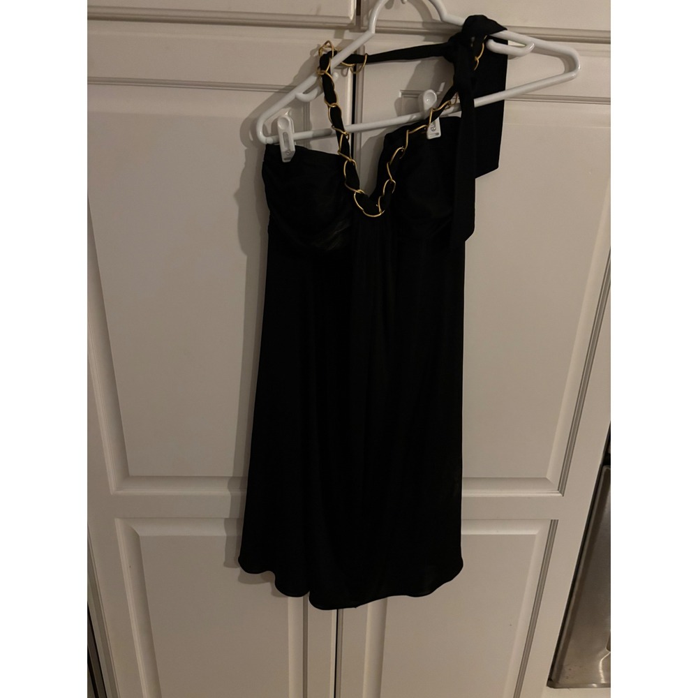 Nine‎ West Black Halter Dress Sleeveless Gold Chain Detail Party Cocktail